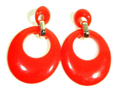 Pendientes colgantes vintage retro rojos doble aro llamador plástico mod Foto 1 de 4