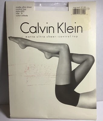 PAIR VTG CALVIN KLEIN MATTE  SHEER CONTOL TOP PANTYHOSE SZ B COLOR CELESTE GRAY - Image 1 of 4