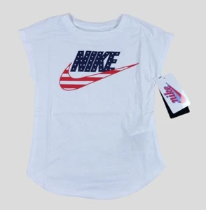 NIKE Girls Shirt Short Sleeve Tee Size 4 Swoosh Athletic Spell Out School White - Picture 1 of 4