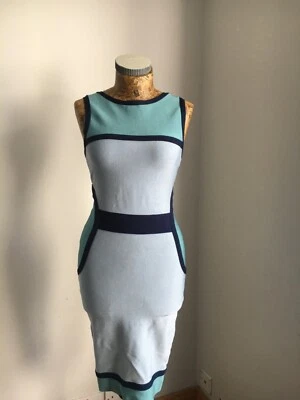 CELEB BOUTIQUE DRESS SMALL 8 10  BODYCON Illusion HEAVY STRETCH Blue Mint Navy - Image 1 of 4