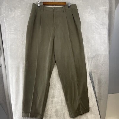 Pantalones Tommy Bahama Para Hombre Talla 36 Oliva Oscura La Espina de Pescado 100% Seda Plisados Puños Foto 1 de 4