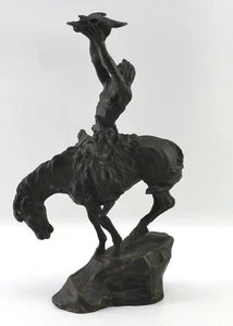 9.5" Tall Bronze Statue Horse and Indian Scull Mount - Picture 1 of 5