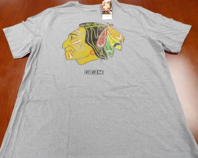 NEW CCM NHL CHICAGO BLACKHAWKS GRAY T-SHIRT SIZE 2XL - Image 1 of 4