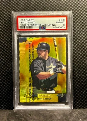 #190 KEN CAMINITI 1999 TOPPS FINEST GOLD REFRACTOR w/ COATING PSA 8 #/100 PADRES - Image 1 of 2