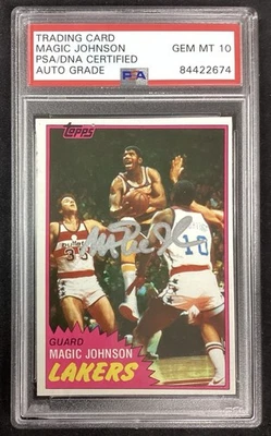 Magic Johnson Signed 1981 Topps #21 Card Lakers Autograph HOF PSA/DNA Gem MT 10 - Image 1 of 2