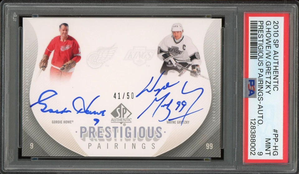 2010-11 SP Authentic Prestigious Pairings Wayne Gretzky/Gordie Howe 41/50 PSA 9 - Image 1 of 2