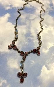 "Collar Nicky Butler NB plata esterlina granate y piedra lunar azul 925 en cascada 18""" - Imagen 1 de 3