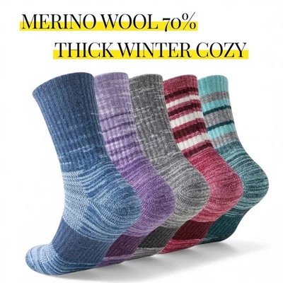 Calcetines de senderismo unisex Merino 70 % lana tripulación media anti ampollas 10-13 varios colores 5pk Foto 1 de 4