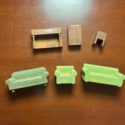 Strombecker Lote de 6 Sofá Flocado Sillón Madera Piano Jukebox 1:16 Casa de Muñecas Foto 1 de 4