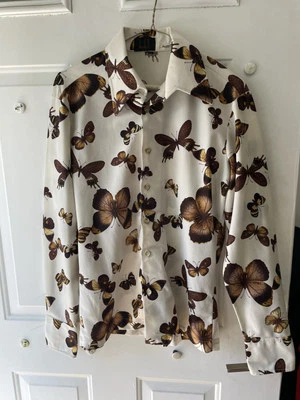 VTG Dunhill D' Avila Import Butterfly Shirt 60s 70s All over Print Medium Italy - Image 1 of 4