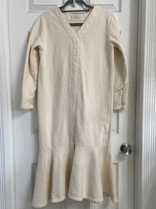 Margaret Closet Fleece Sweatshirt Midi Dress Ivory Small V-Neck Pull On Ruffle - Picture 1 of 3