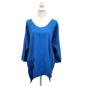 Cottonseed Wear Top Damen XL/1X Blau 100% Baumwolle Lagenlook Tropical Shark Bite - Bild 1 von 9