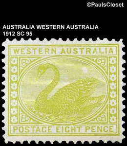 WESTERN AUSTRALIA 1912 SC 95 SWAN 8p PALE YELLOW GREEN MHR FINE - Picture 1 of 2