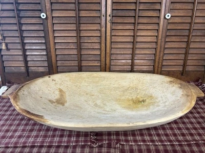 Antiguo tazón de masa de madera primitivo tallado a mano zanjadora arte popular Foto 1 de 4