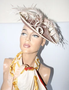 Nude Latte Sinamay Feather Alice Band Fascinator Wedding Hat Formal Ascot - Picture 1 of 3