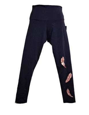 Nuevo con etiquetas Leggings elásticos Onzie Flow tiro alto midi oro rosa estampado de plumas talla M/L Foto 1 de 4