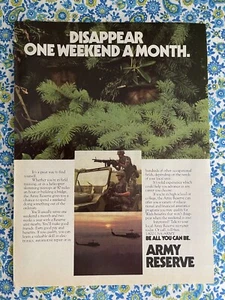 Vintage 1988 Army Reserve Recruitment Print Ad Disappear One Weekend A Month - Picture 1 of 7