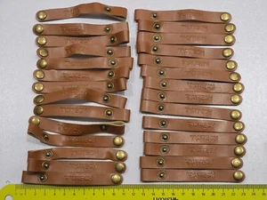 28 x CABLE MANAGEMENT WRAP TIES Brown Leather Effect Brass Popper NEW! JOB LOT - Picture 1 of 4