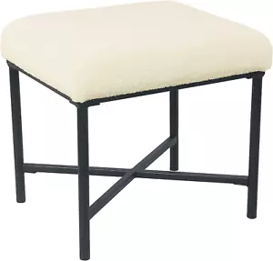 Square Metal Ottoman - Cream Faux Sheepskin - Picture 1 of 11