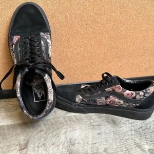 Vans Old Skool Goth Black Velvet Rose Floral Sneakers Women's Size 8