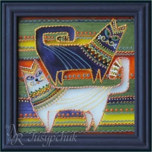 Pintura popular tradicional ucraniana sobre vidrio hecha a mano decoración de pared enmarcada 14x14cm - Imagen 1 de 3