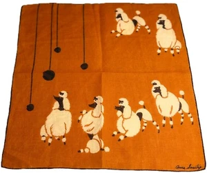 ANNE SAMSTAG Vintage Linen Handkerchief Modernist SWANKY POODLES in Orange - Picture 1 of 7