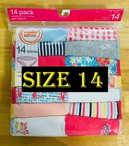 Wonder Nation Girls' Underwear Cotton Bikini Panties, 14 Pack Size 14 - Picture 1 of 4