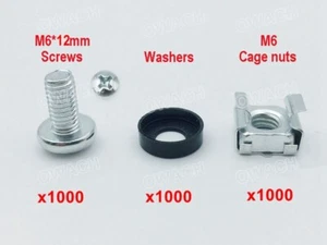 1000 pack- M6 Cage nuts & Screws for server rack shelf cabinet, High Quality - Picture 1 of 6