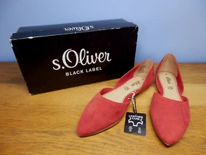 S.OLIVER Etiqueta Negra - Nuevo - Talla 5/38 Sandía Rojo Gamuza D'orsay Flatties - Imagen 1 de 20