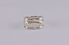 Sterling Silver 12mm Coiled Ribbed Cable Framed Tapered Band Ring 925 Sz: 6