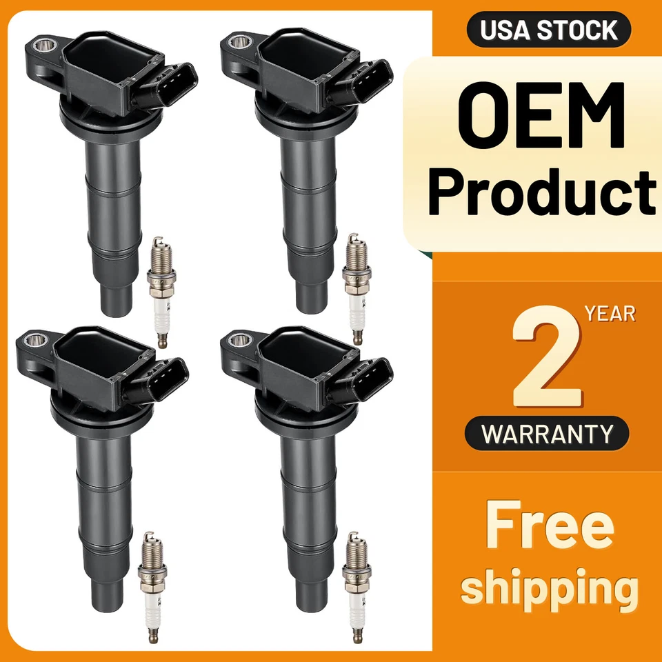 4X UF333 Ignition Coils & Iridium Spark Plugs Fits 2002-2011 Toyota Camry 2.4L - Image 1 of 4