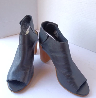 Botines Steve Madden de cuero negro sin parar gruesos punta abierta para mujer talla 7 M Foto 1 de 4