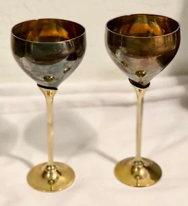 Brass Wine Glasses with Velvet Purple Case - Picture 1 of 12