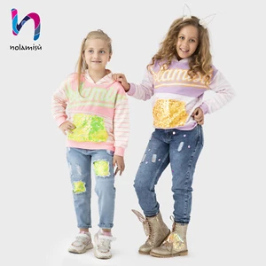 Girls Long Sleeve Cotton Sweatshirts Sequin Pockets Hoodies - Picture 1 of 5