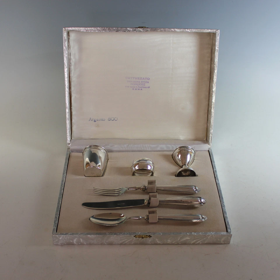 Antiguo juego de desayuno o niños de plata italiana 800 Foto 1 de 4