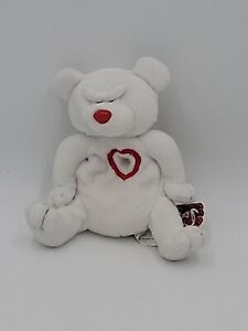 1999 VALENTINES MEANIES HEARTLESS BEAR WHITE PLUSH BEANIE with tags 6"