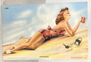 Curt Teich C. T. Streamline Bathing Beauties Postcard Unused Refreshing Drinking - Picture 1 of 2
