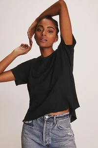 PILCRO T-Shirt schwarz Baumwolle Leinenmischung Relaxed Fit Kurzarm Größe L - Bild 1 von 9