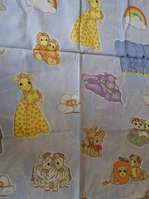 Vtg Precious Moments? Fabric, Rainbow Giraffe Bunny Duck Elephant 1 Yard x 44" - Image 1 of 4