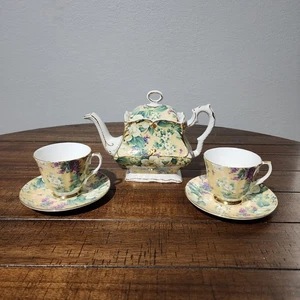 Royal Patrician Set da tè 5 pezzi osso fine Cina Inghilterra bordo oro floreale - Foto 1 di 23