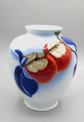 Jarrón Arita 1963 Fukagawa naranja caqui porcelana pintado a mano 8" x 6,5" Foto 1 de 4