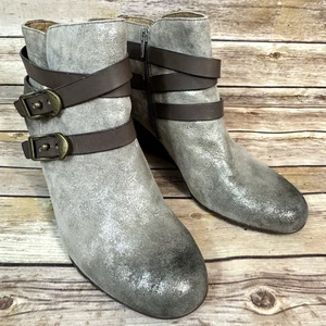 Sofft Damen-Stiefeletten schimmernd Gold-Eichen Keilabsatz anthrazit Veloursleder 9M - Bild 1 von 8