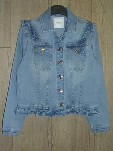 NEXT Girls Blue Light Wash Frilled Denim Jacket 100% Cotton Age 11 146cm - Picture 1 of 3
