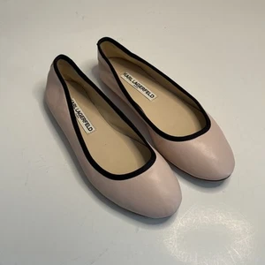 Karl Lagerfeld Shoes Womens 7 Blush Pink Leroux Ballet Flats Leather Black Trim - Afbeelding 1 van 10