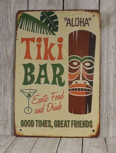 Tiki Bar Aloha Tin Metal Sign Beach Party Decor Man Cave Hawaii Hawaiian E - Picture 1 of 4