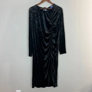 Vestido Future Collective para mujer 1X negro terciopelo midi acanalado manga larga caprichoso - Imagen 1 de 12