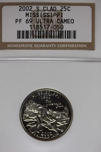 2002 S CLAD NGC MISSISSIPPI  PF69 ULTRA CAMEO WASHINGTON QUARTER #B42168 - Picture 1 of 2