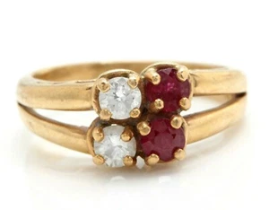 .42 Carat Natural Red Ruby and Diamonds in 14K Solid Yellow Gold Women Ring - Picture 1 of 5