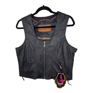 Biker Vest Womens Ultra-soft Black Leather Sz XXL Zip Closure Lace Sides NWT - Picture 1 of 12