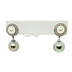 Ohrringe 12 mm Tahiti 7,9 mm Akoya Perlen Diamant 14 Karat Weißgold - Bild 1 von 16